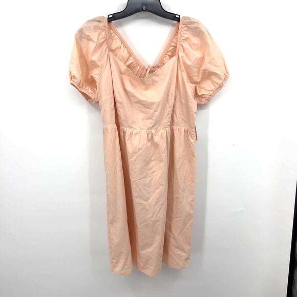 And Now This Peach Puff Sleeve Tie Trim Open Lace Up Back Summer Dress XL New - Picture 2 of 9